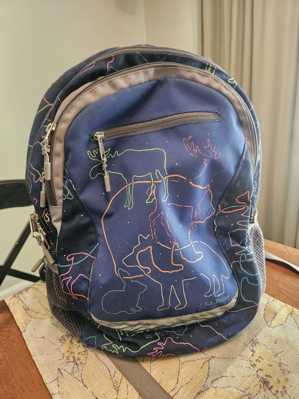 L.L. Bean Navy Animal Glow In The Dark Outline Backpack- Rare